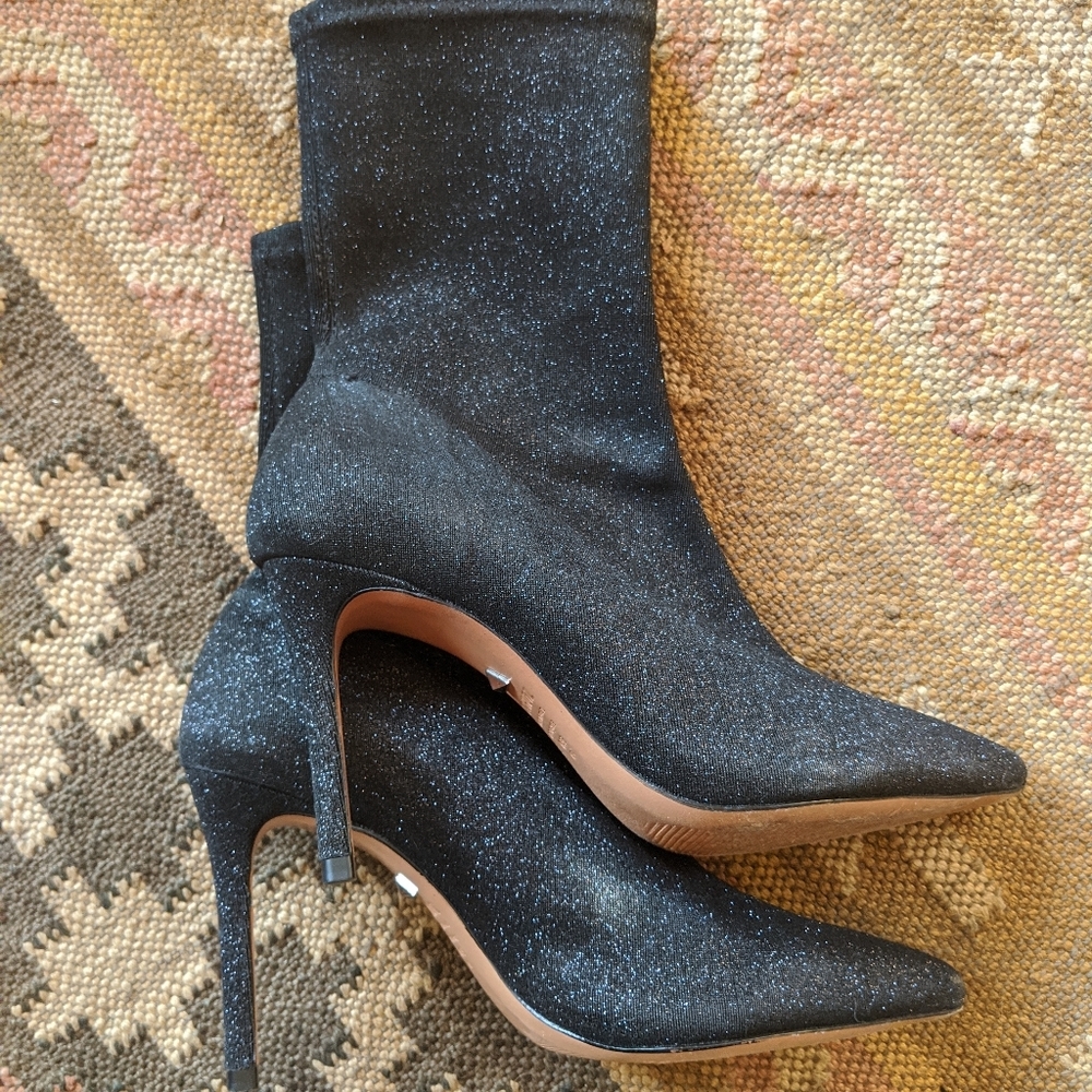 Glittery stiletto boots, stretch bootie